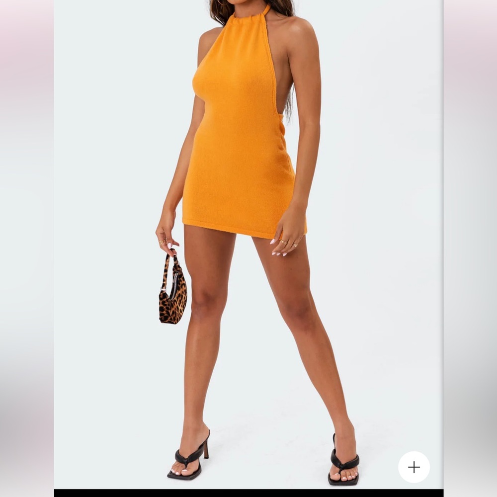 Edikted orange Lydia knitted halter backless dress